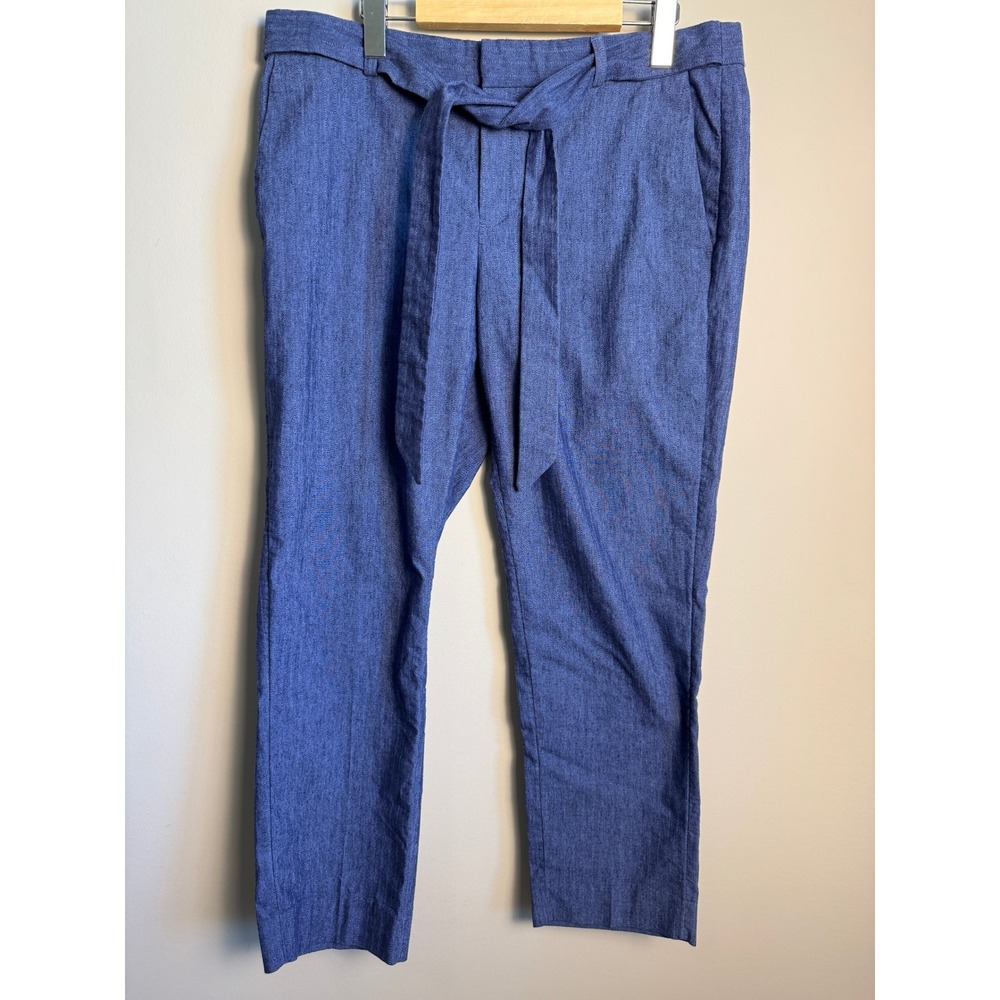 Banana Republic Factory Avery Tie Waist Pants 10 Blue Linen Blend Career Coastal